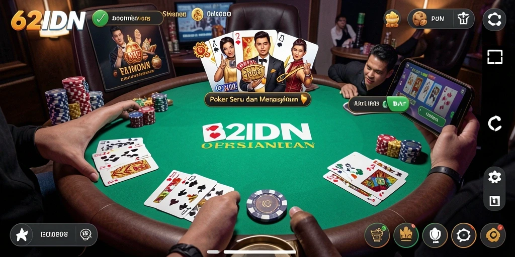Tampilan gameplay Poker yang seru dan mendebarkan di 62IDN.