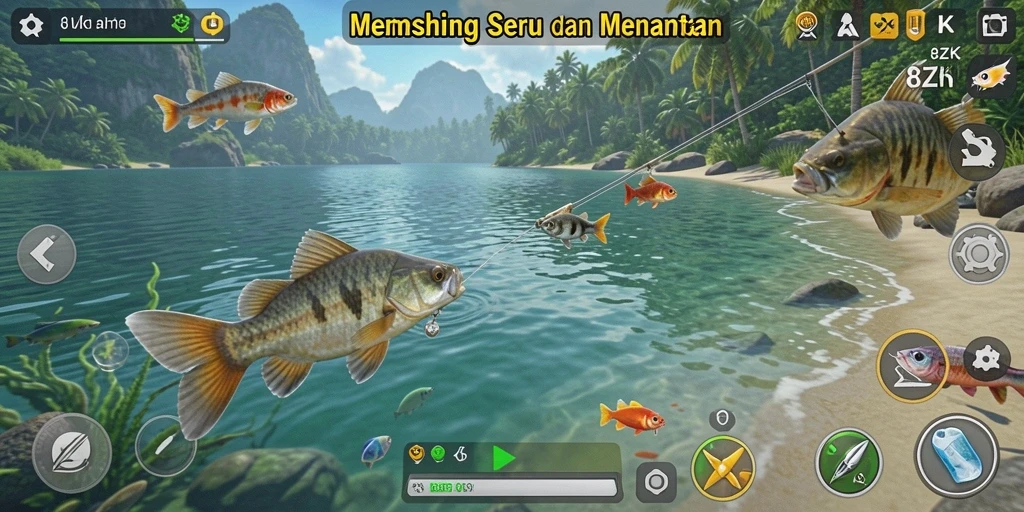 Screenshot utama 8ZK menampilkan aksi memancing yang mendebarkan.