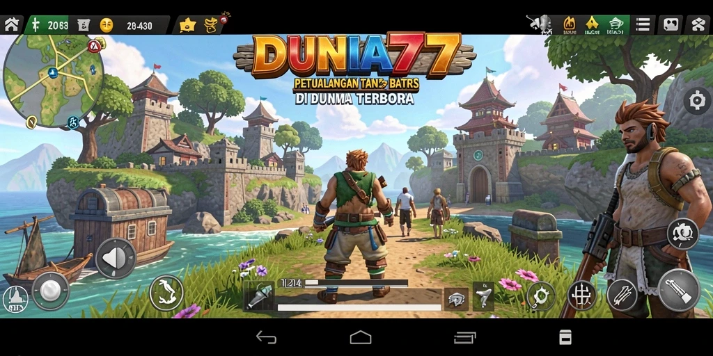 Gameplay DUNIA77 yang menampilkan eksplorasi dunia terbuka.