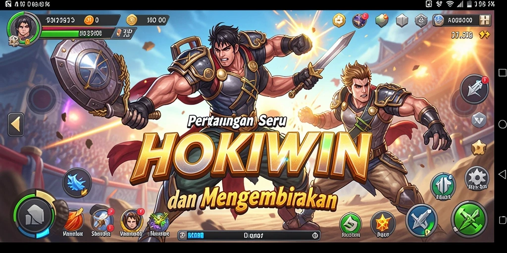 Gameplay HOKIWIN menampilkan pertarungan penuh aksi dan strategi.