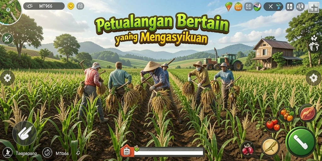 Screenshot gameplay yang menunjukkan aktivitas bertani di MT966.