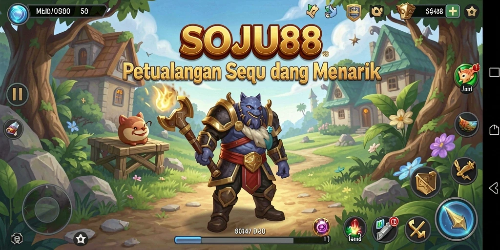 Screenshot gameplay <strong>SOJU88</strong> menampilkan petualangan RPG yang seru dengan karakter dan lingkungan yang menarik.