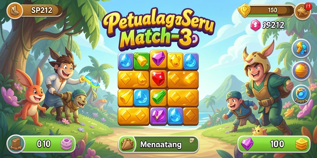 Tangkapan layar gameplay SP212 menunjukkan momen seru mencocokkan permata.
